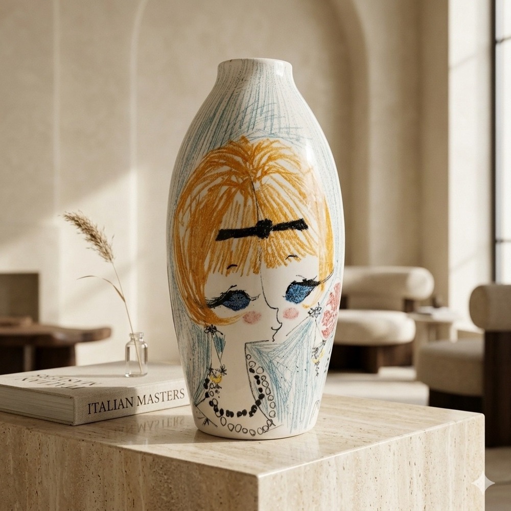 Vintage Milvia Scarpa Quadrifoglio Italy Ceramic Girl Face Vase MCM